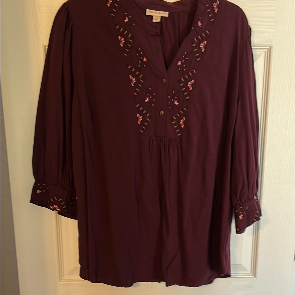 Women's Embroidered Burgundy Top